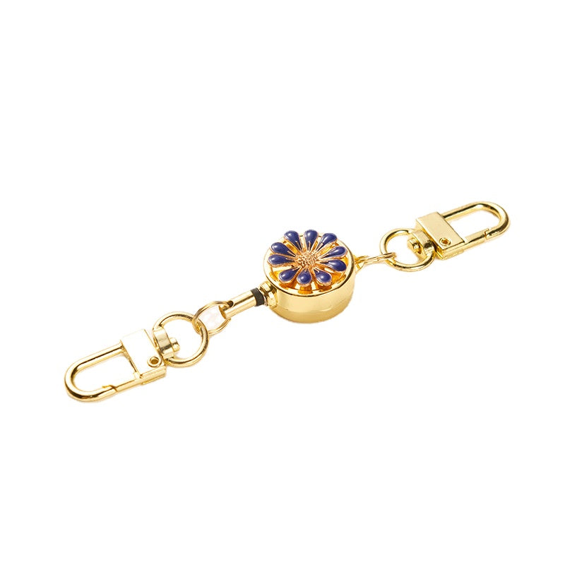 Wholesale Metal Flower Crystal Retractable Breast Tag Pull Button Keychain